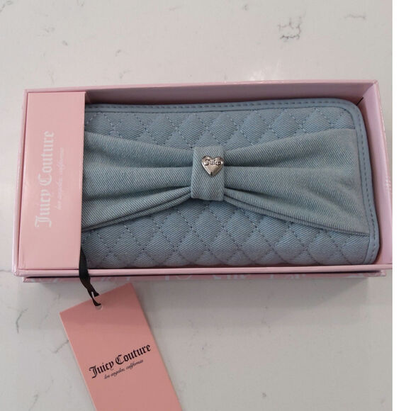NWT Juicy Couture quilted denim wallet Chambray glam bow w charm soft Feminine - Picture 1 of 6